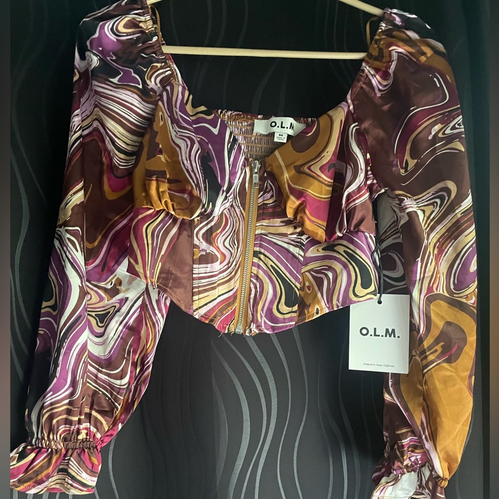 OLM Satin Zippered Cropped Top